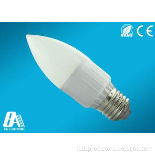 High Efficiency Cool White 6000K Plastic E27 3W LED Candle